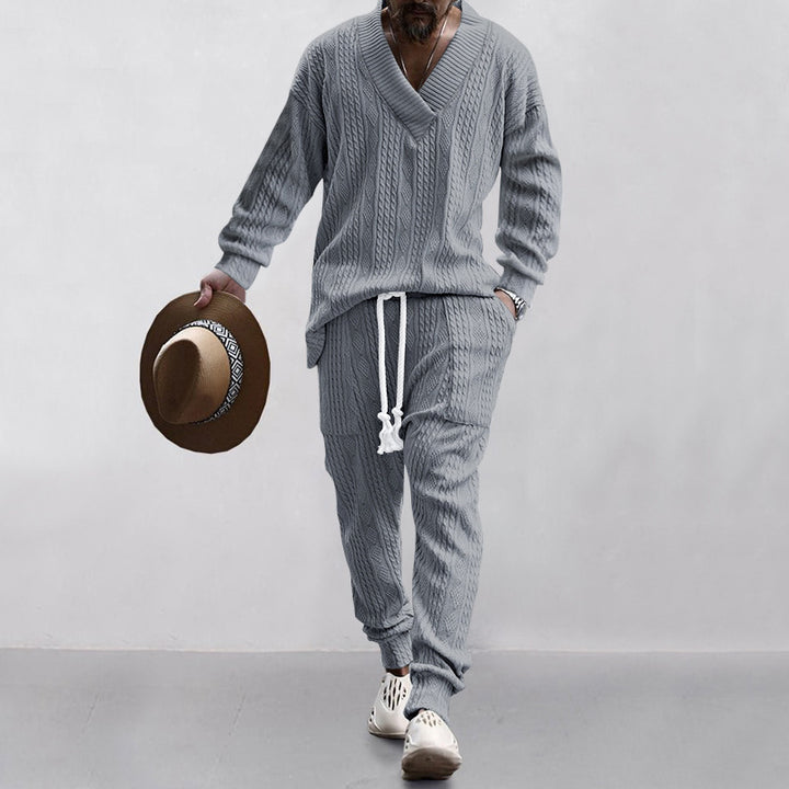 Cable Knit V Neck Sweater Jogger Set