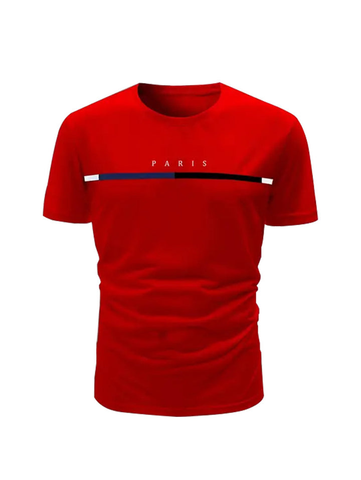 Letter striped print crew neck casual men&