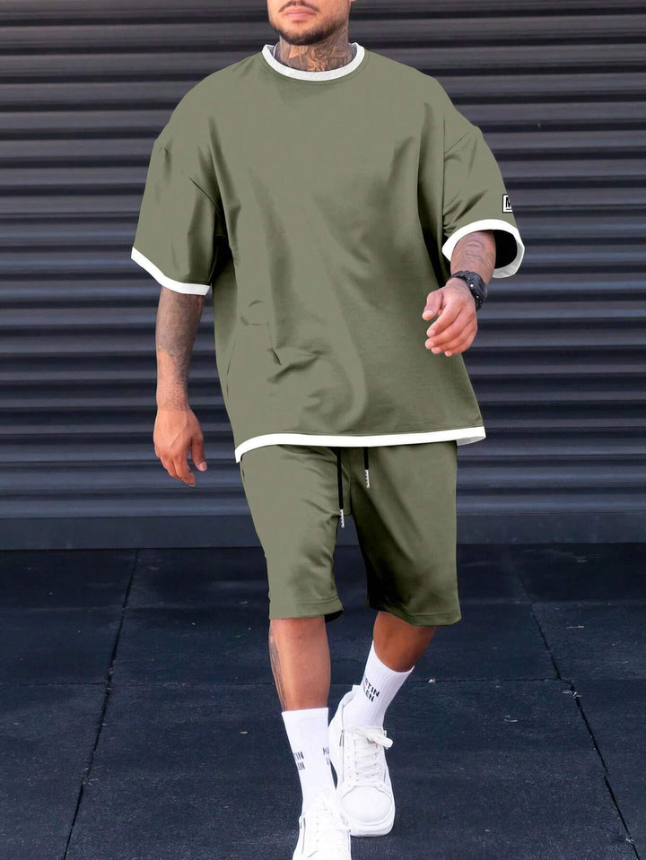 Street-style loose short-sleeve top and shorts two-piece set