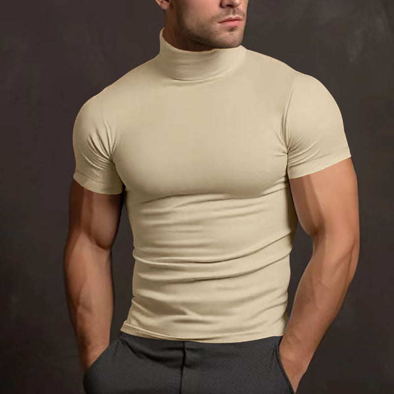 Fitted Stretch Mock-Neck Short-Sleeve T-Shirt
