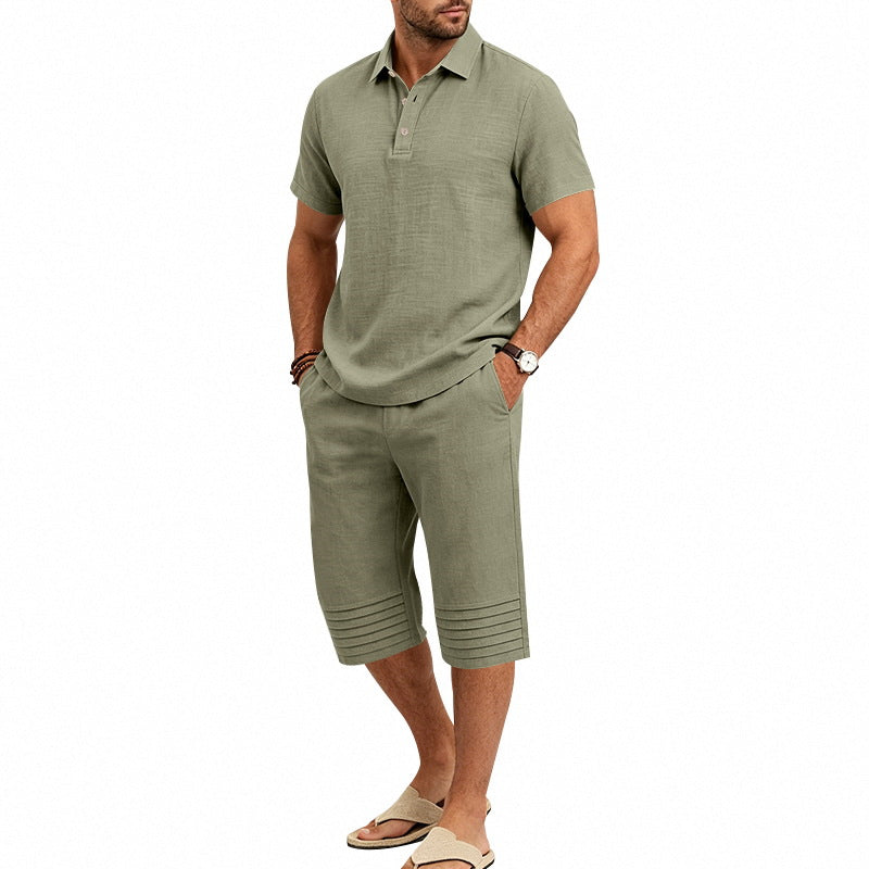 Collared Polo Shirt and Cropped Pants Set