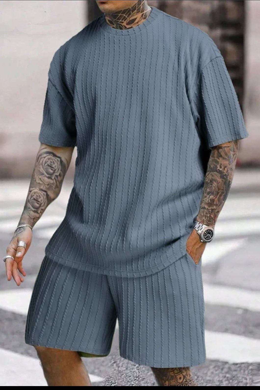 Solid color striped casual suit