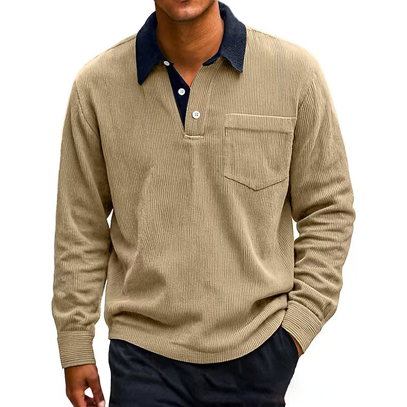 Casual Corduroy Long-Sleeve Polo Shirt