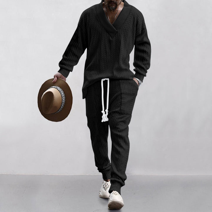 Cable Knit V Neck Sweater Jogger Set