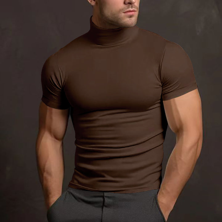 Fitted Stretch Mock-Neck Short-Sleeve T-Shirt