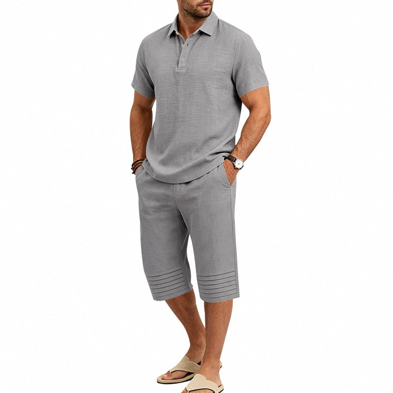 Collared Polo Shirt and Cropped Pants Set