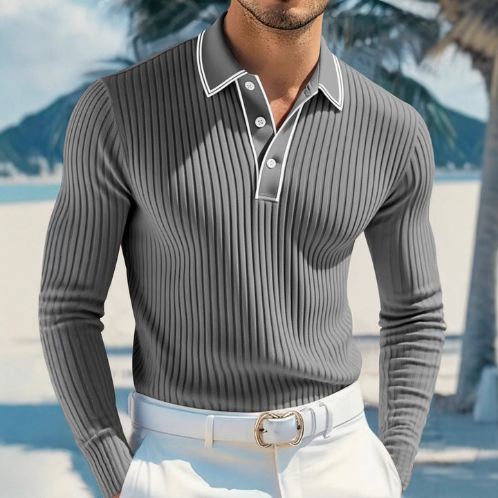 Casual Long-Sleeve Polo Shirt with Collar
