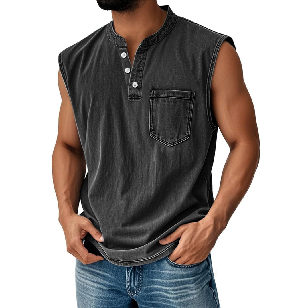 Stand-up collar button sleeveless top