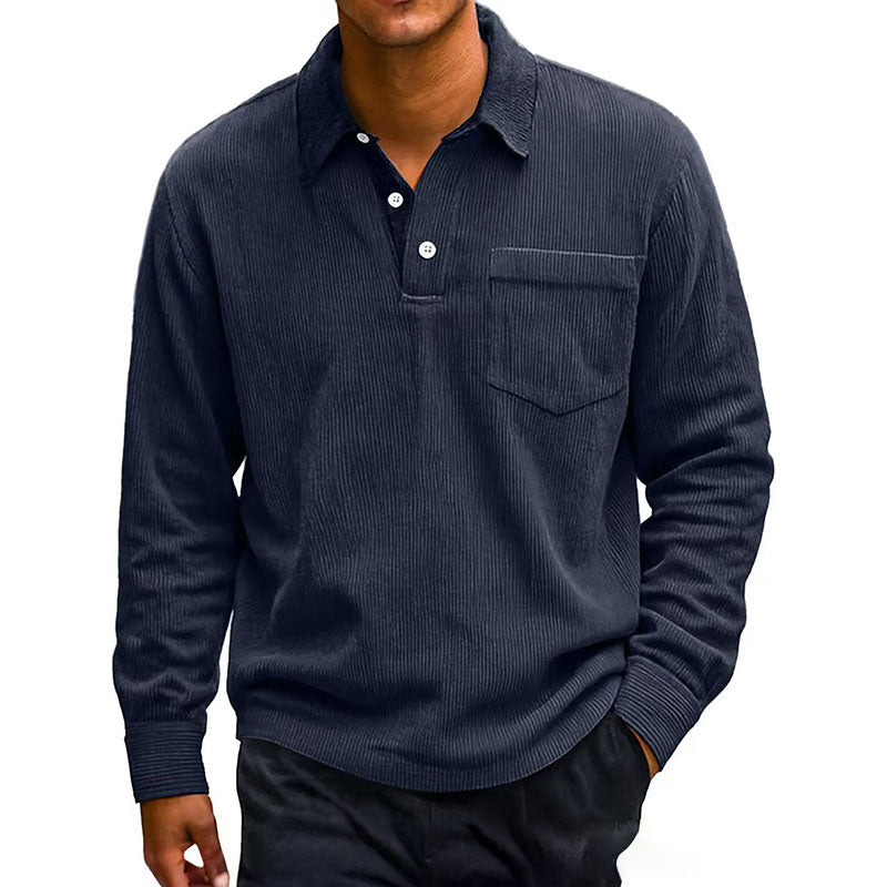 Casual Corduroy Long-Sleeve Polo Shirt