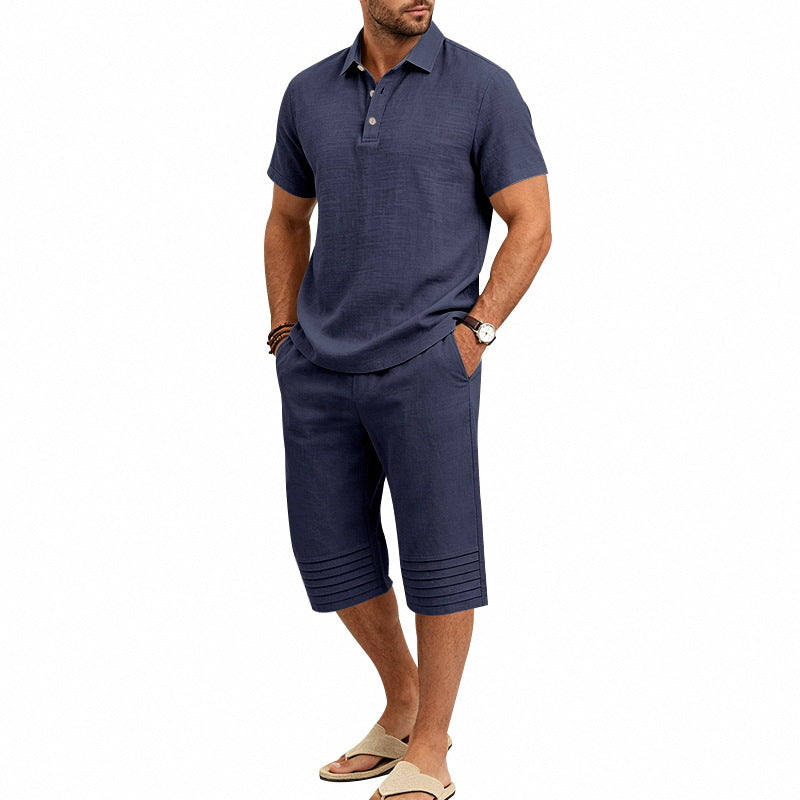 Collared Polo Shirt and Cropped Pants Set