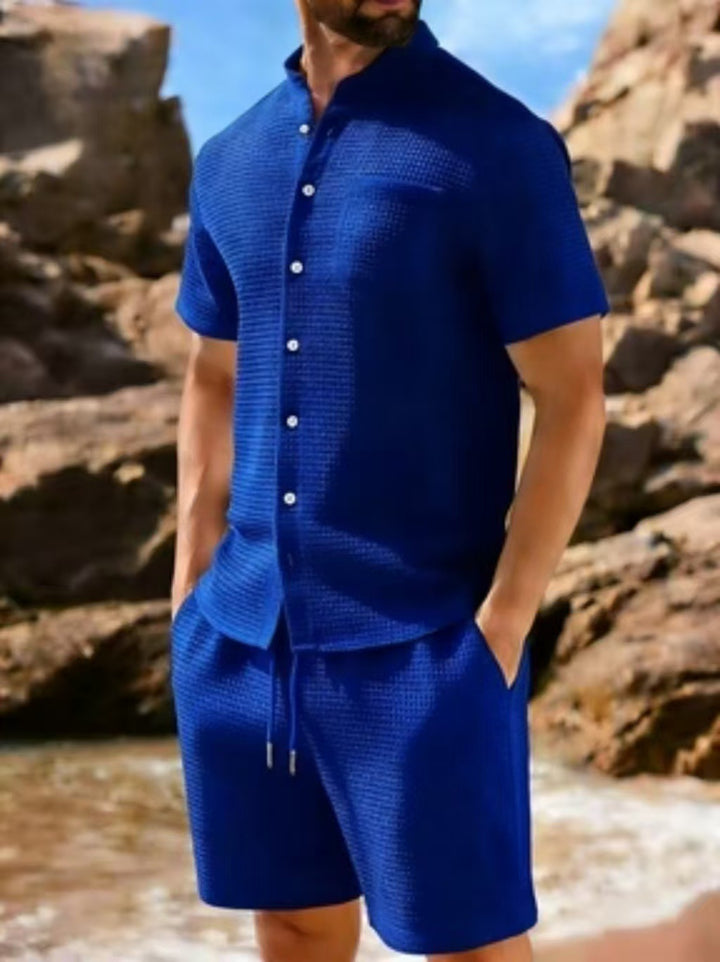 Waffle Knit Polo Two Piece Set