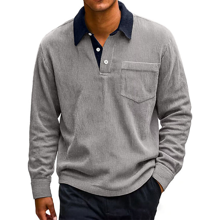 Casual Corduroy Long-Sleeve Polo Shirt
