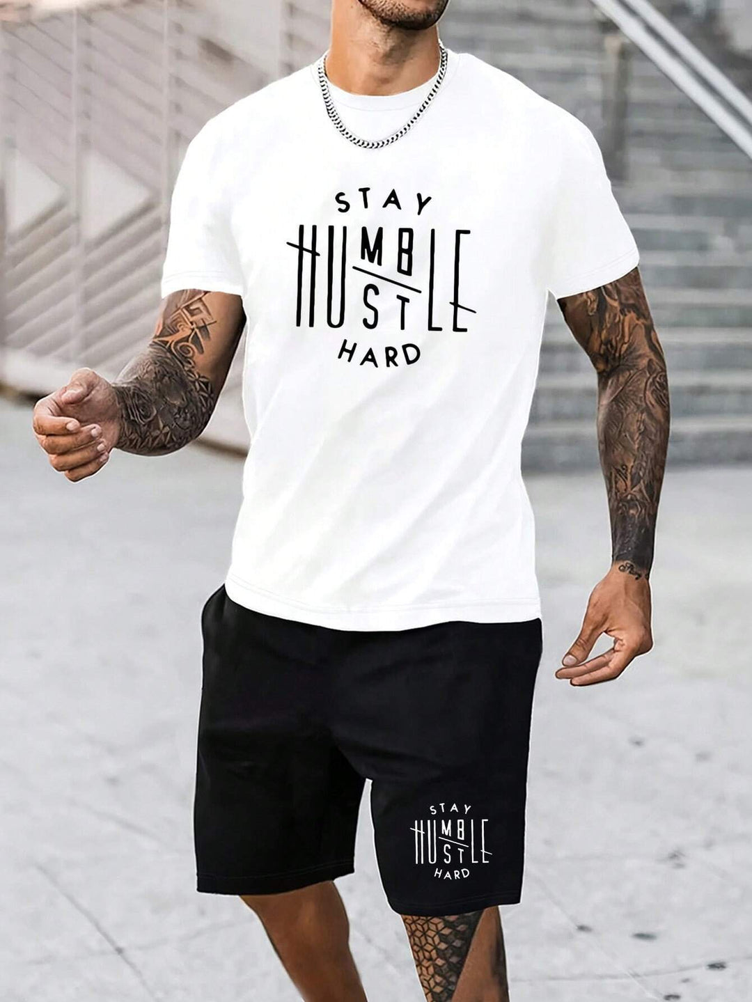 Street-style loose short-sleeve top and shorts two-piece set