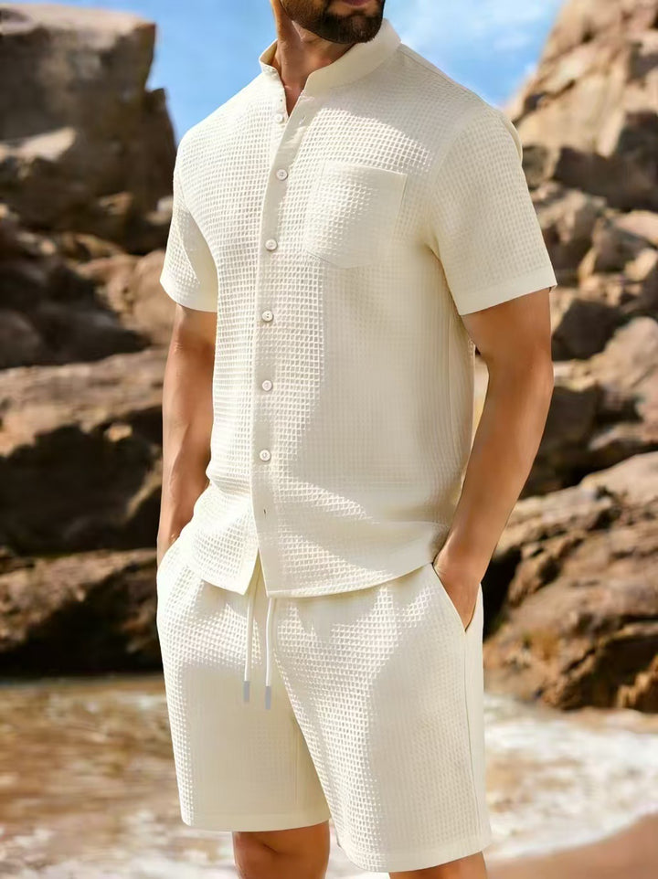 Waffle Knit Polo Two Piece Set