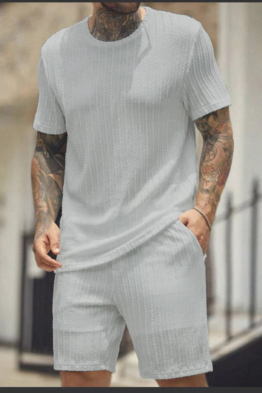 Solid color striped casual suit