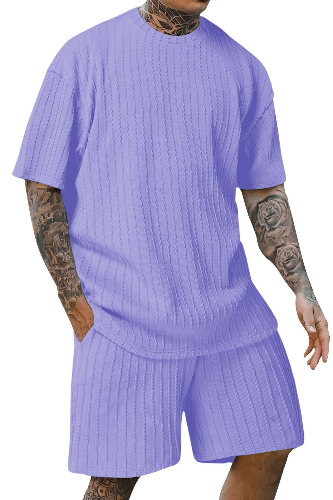 Solid color striped casual suit