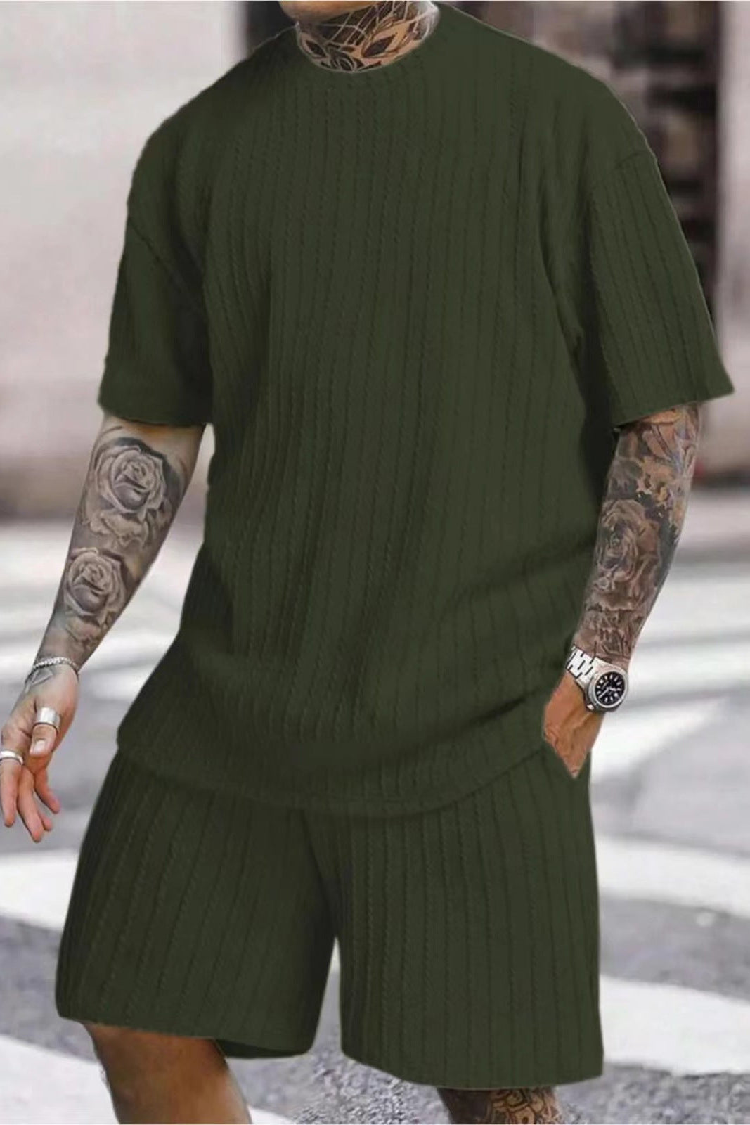 Solid color striped casual suit