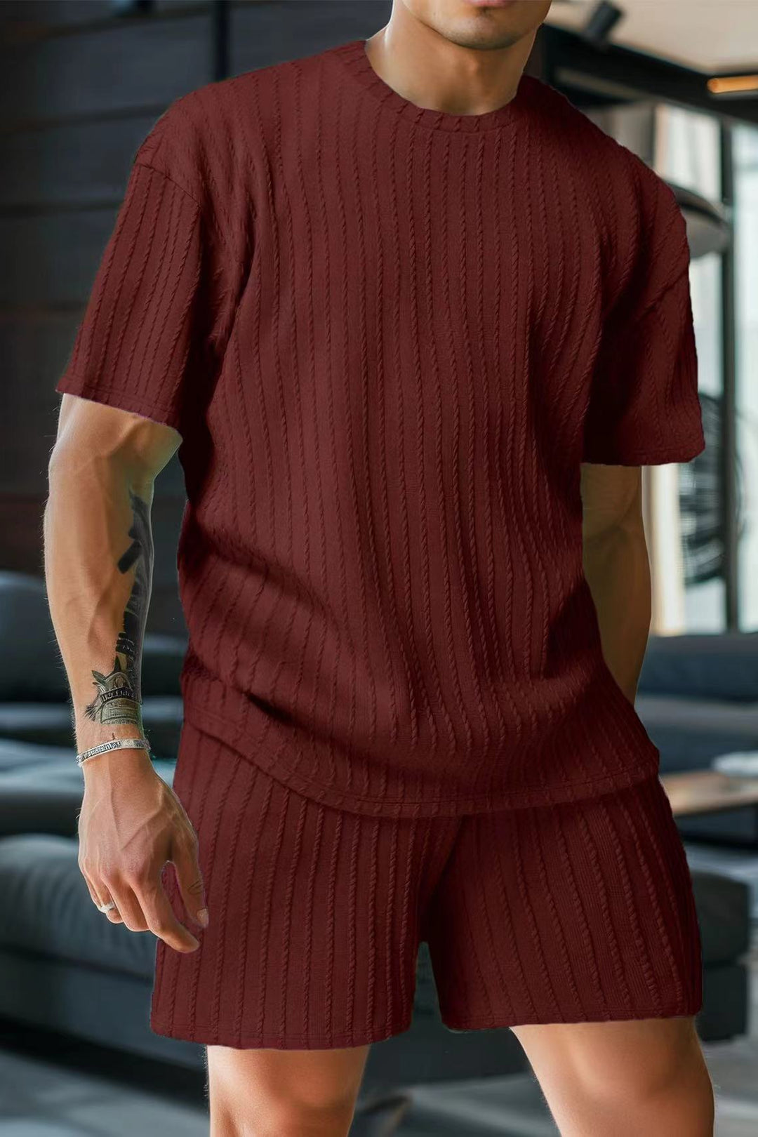 Solid color striped casual suit