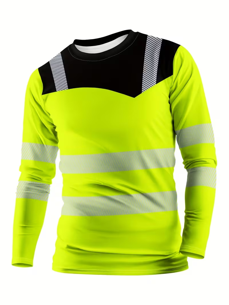 Men High Visibility Reflective Strip Long Sleeve Safety Work T-Shirt