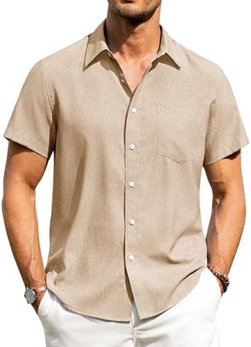 Casual linen button-down wrinkle-free short-sleeved shirt