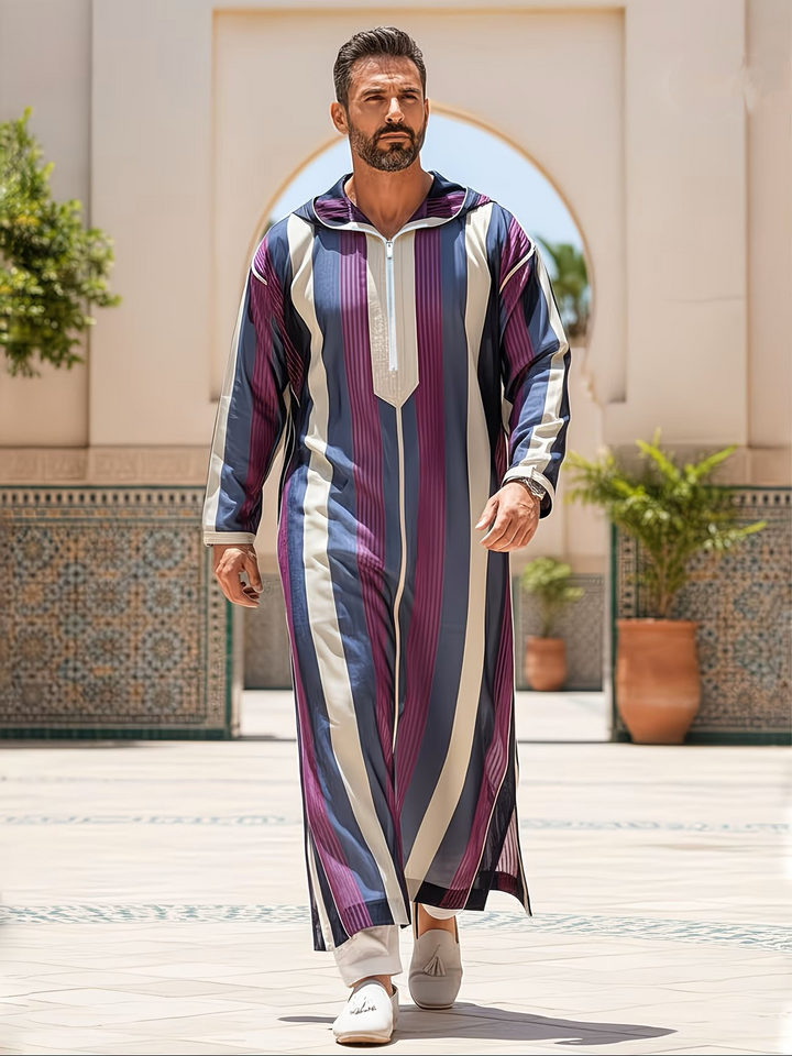 Hooded Loose Moroccan 3D Digital Printed Robe