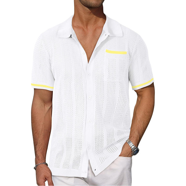 Casual openwork breathable suit collar cardigan short sleeve