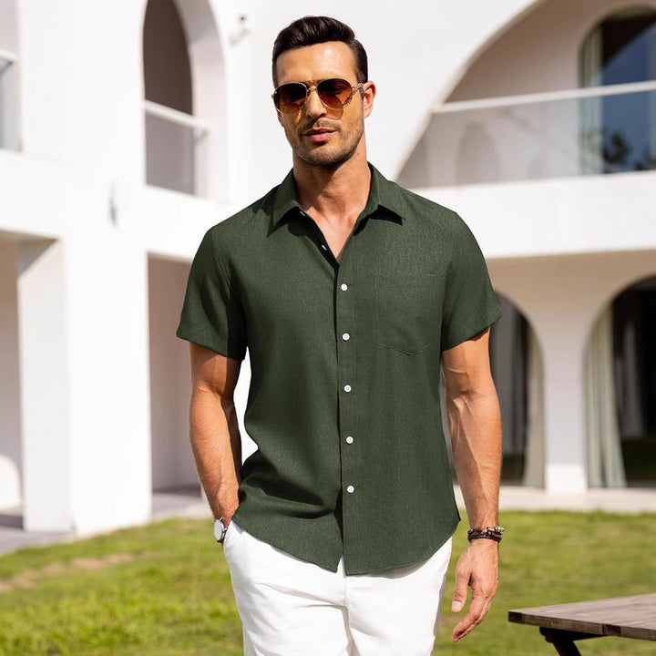 Casual linen button-down wrinkle-free short-sleeved shirt