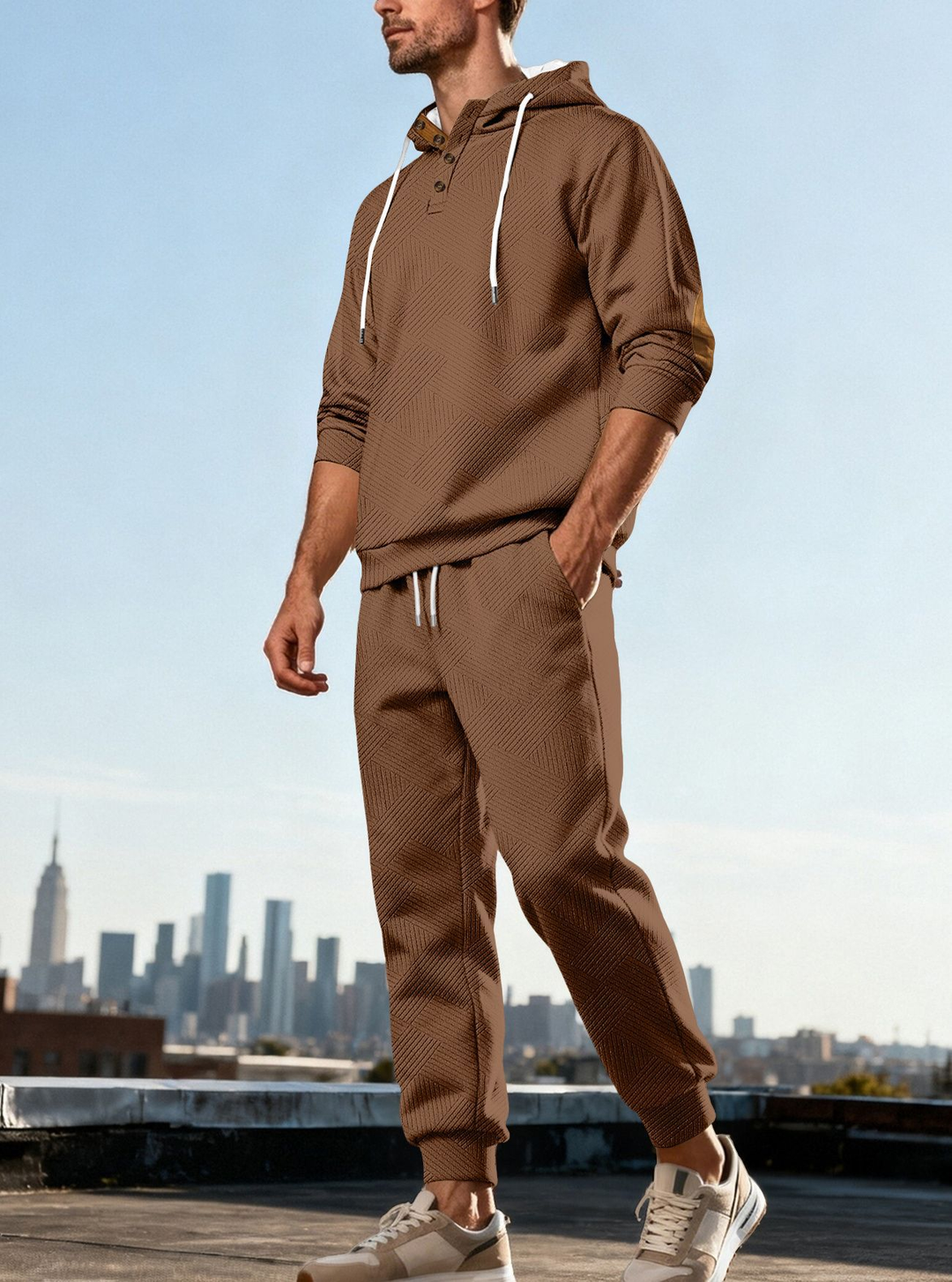 Textured Long-Sleeve Hooded Tracksuit