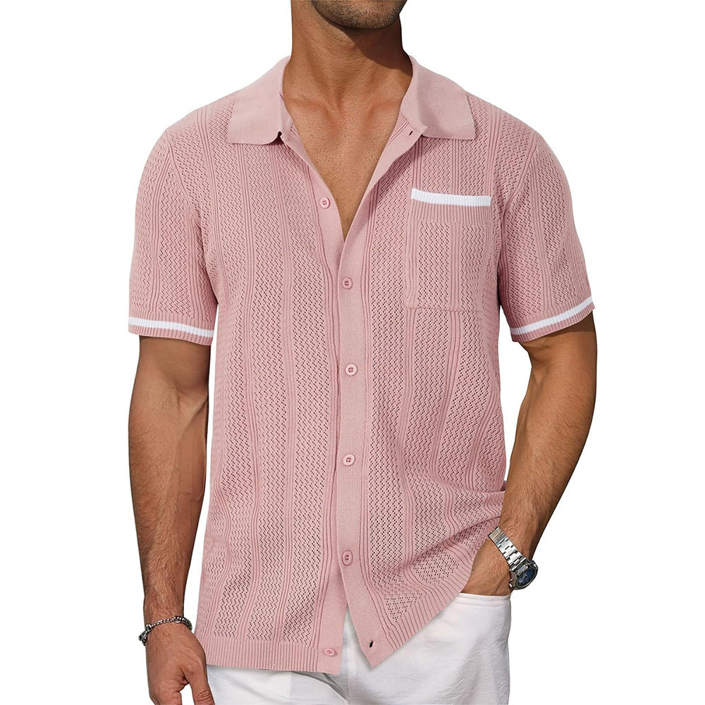 Casual openwork breathable suit collar cardigan short sleeve