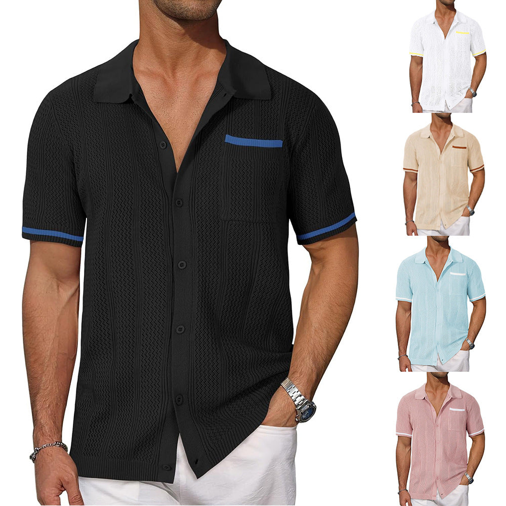 Casual openwork breathable suit collar cardigan short sleeve