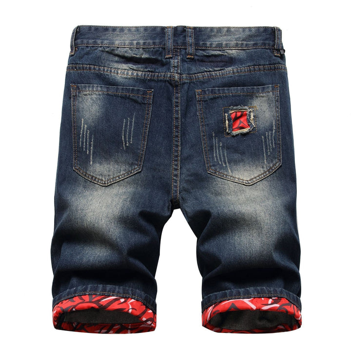 Retro punk ripped five-point straight leg denim shorts