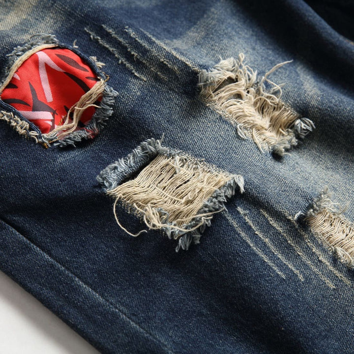 Retro punk ripped five-point straight leg denim shorts