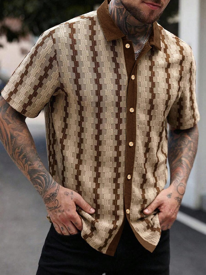Vintage Plaid Knit Short Sleeve Shirt – Casual Retro Button Up Summer Shirt