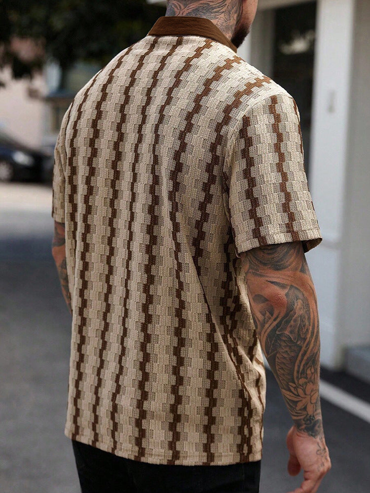Vintage Plaid Knit Short Sleeve Shirt – Casual Retro Button Up Summer Shirt