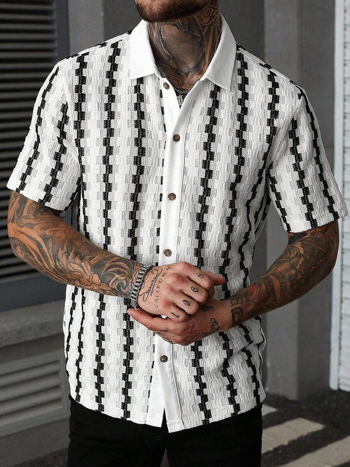 Vintage Plaid Knit Short Sleeve Shirt – Casual Retro Button Up Summer Shirt