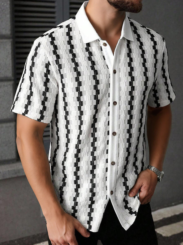 Vintage Plaid Knit Short Sleeve Shirt – Casual Retro Button Up Summer Shirt