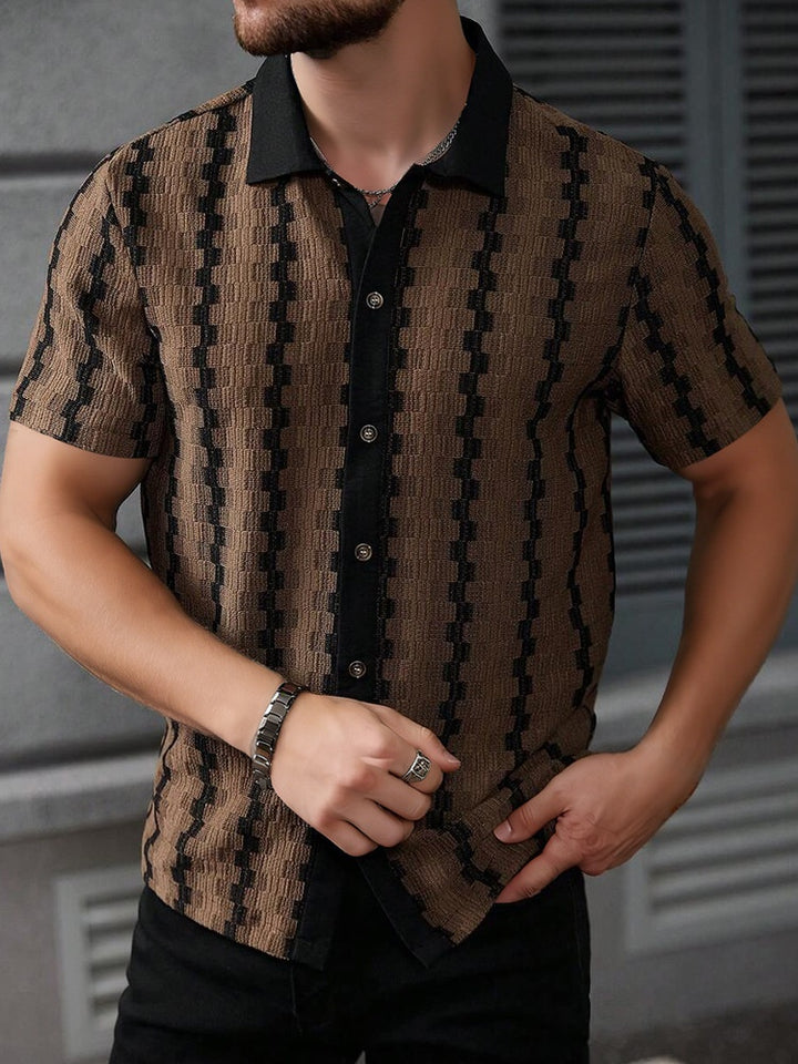 Vintage Plaid Knit Short Sleeve Shirt – Casual Retro Button Up Summer Shirt