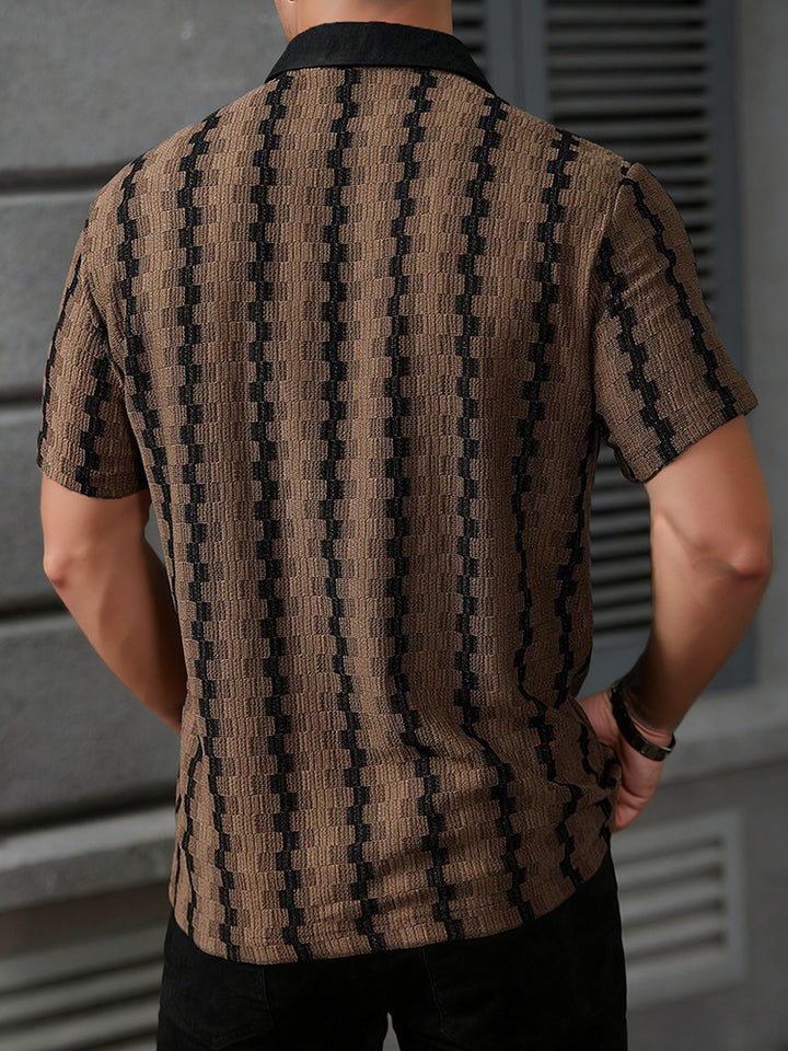 Vintage Plaid Knit Short Sleeve Shirt – Casual Retro Button Up Summer Shirt