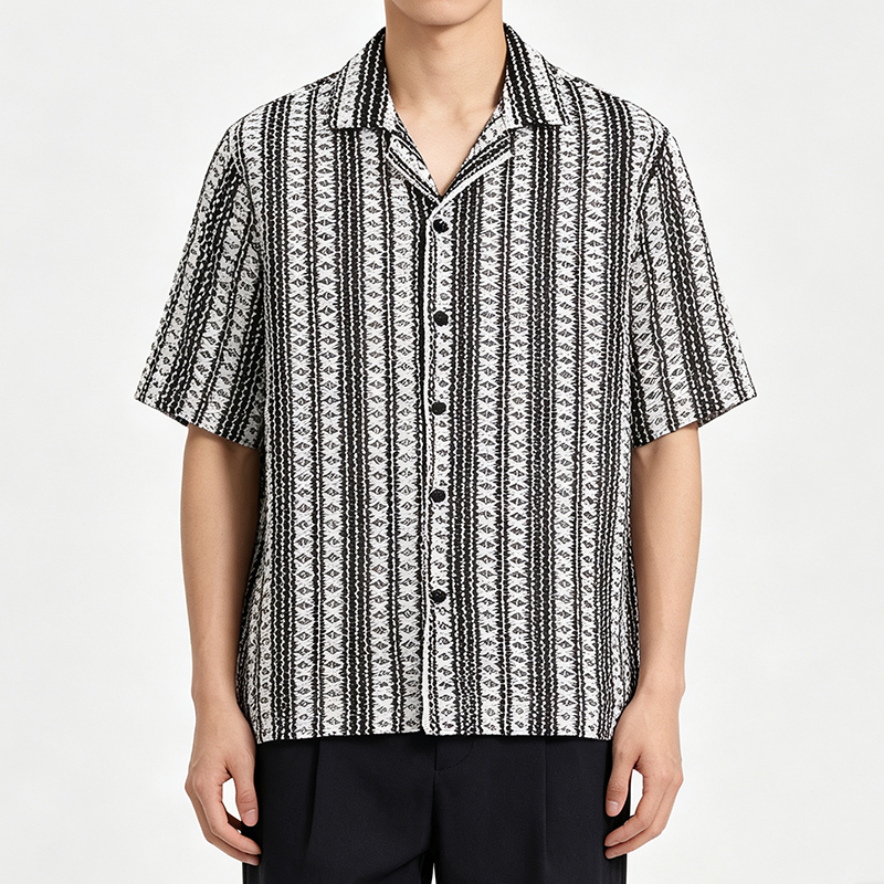 Stylish Textured Hollow Knit Short Sleeve Shirt