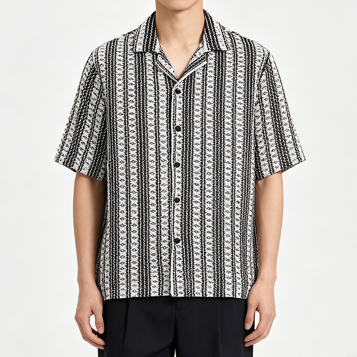 Stylish Textured Hollow Knit Short Sleeve Shirt
