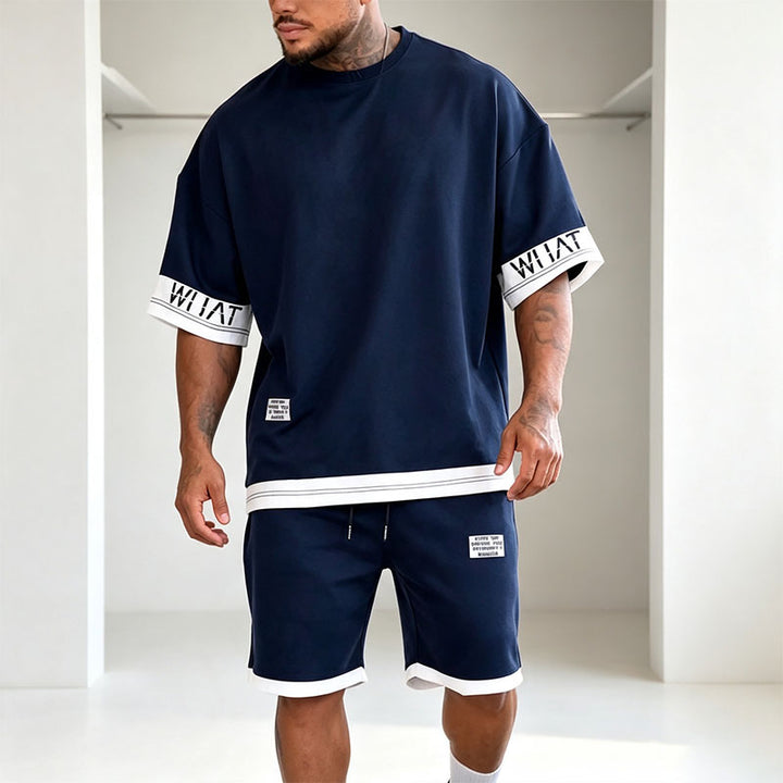 Street-style loose short-sleeve top and shorts two-piece set