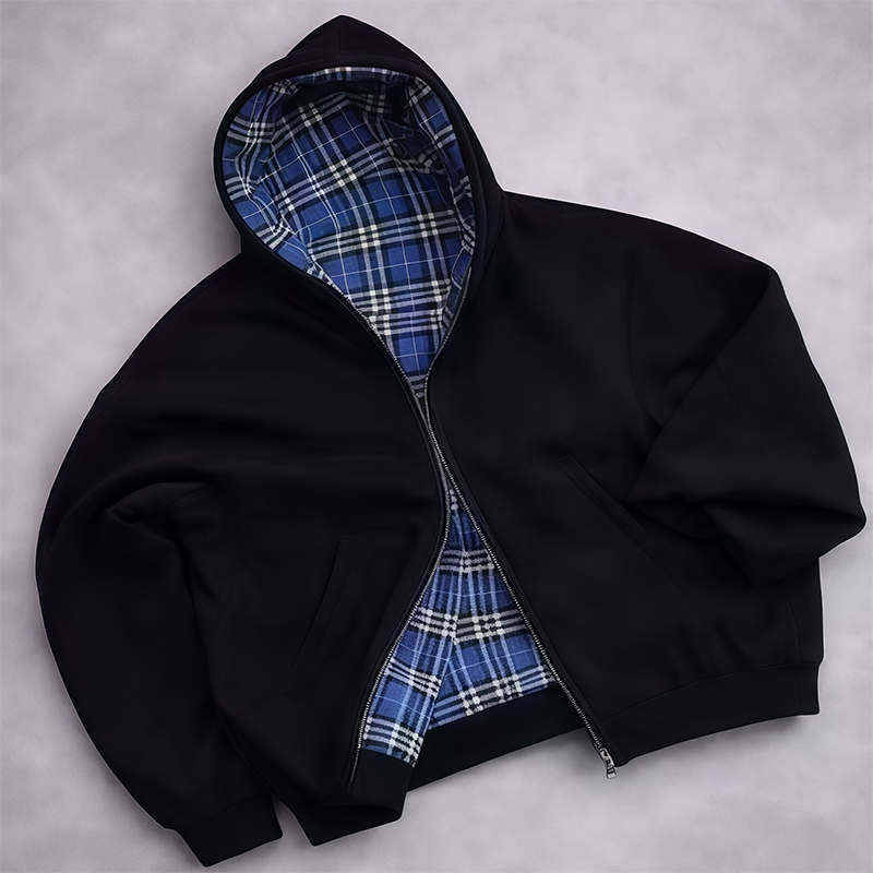 Reversible Plaid-Panel Hoodie