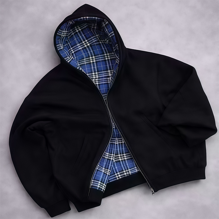 Reversible Plaid-Panel Hoodie