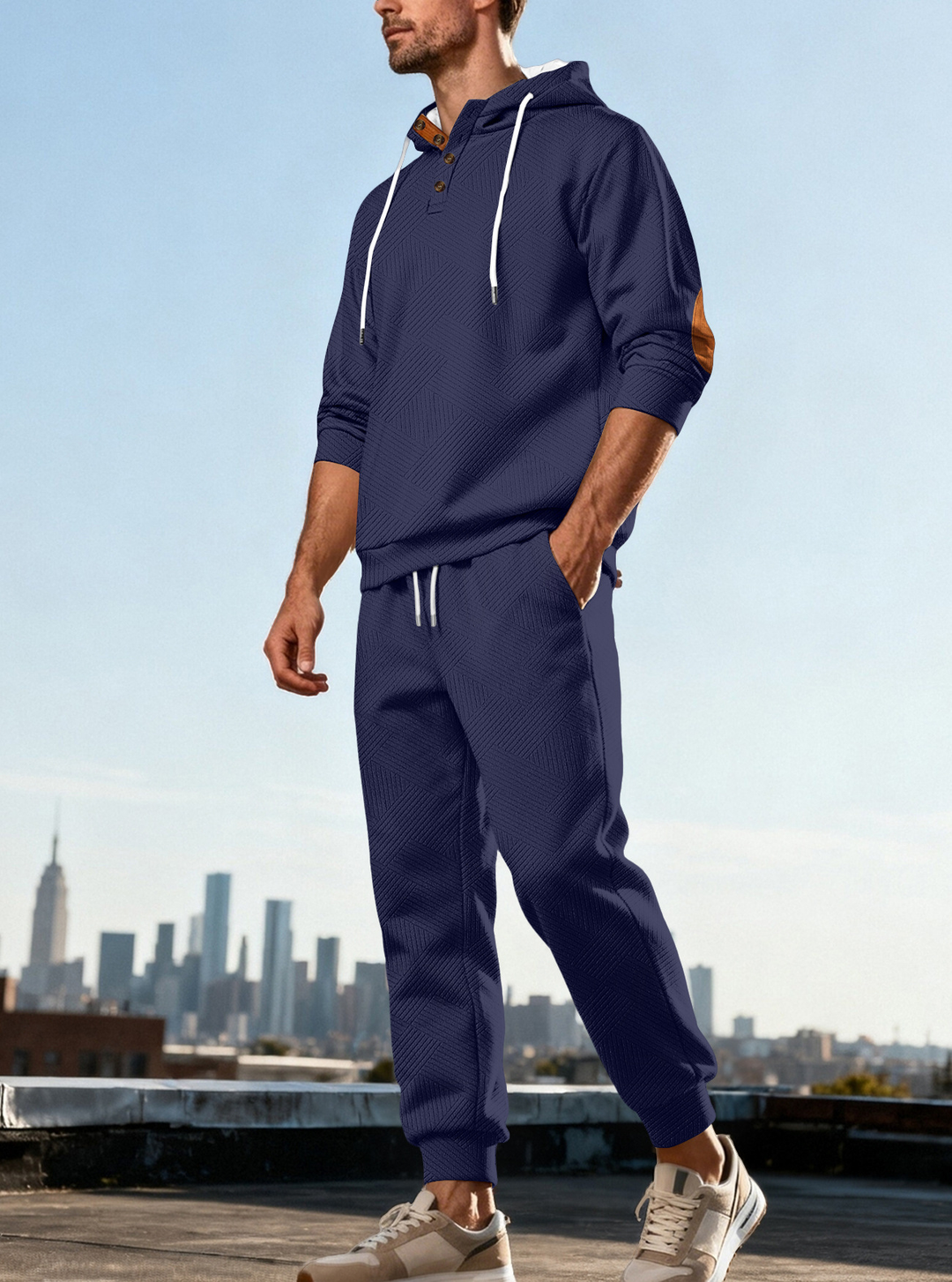 Textured Long-Sleeve Hooded Tracksuit