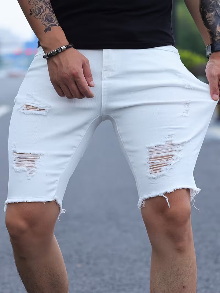 White slim-fit casual denim shorts