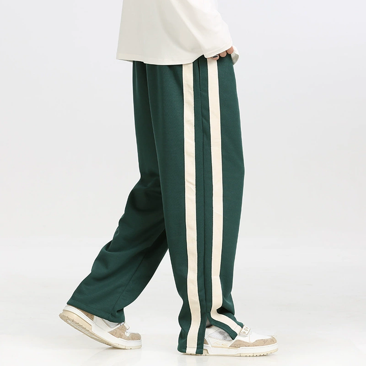 Men Side Stripe Split Hem Wide Leg Track Pants