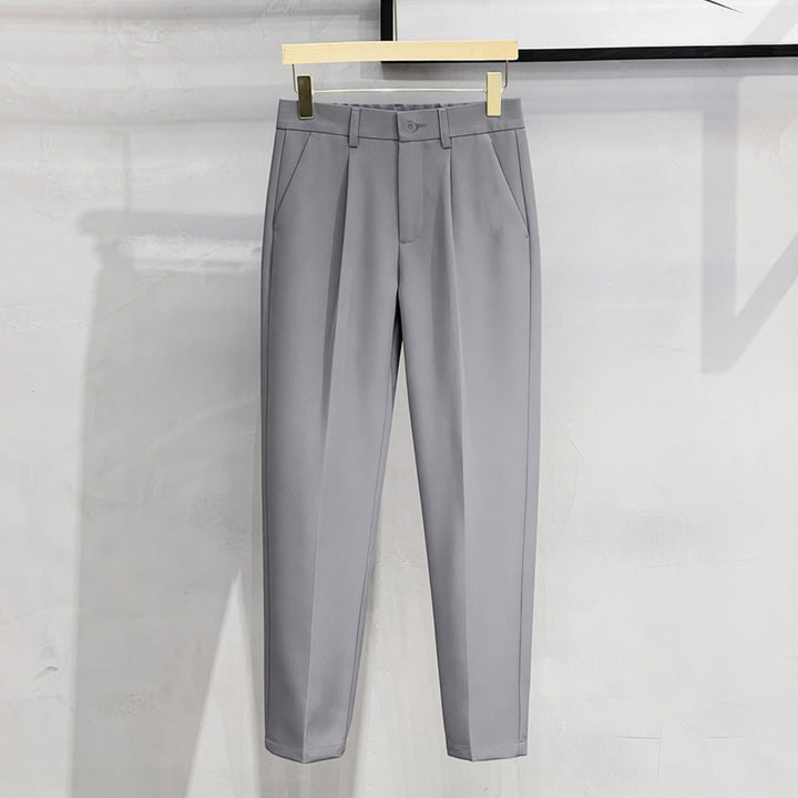 Black Slim Fit 9 Points Suit Pants, Soft Smooth Wrinkle Resistant Casual Daily Trousers For Men