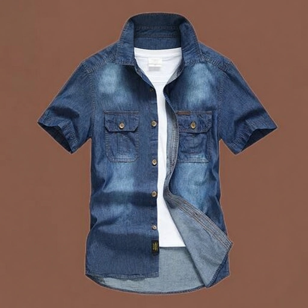 Vintage Washed Short Sleeve Denim Shirt