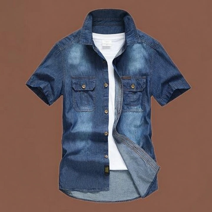 Vintage Washed Short Sleeve Denim Shirt