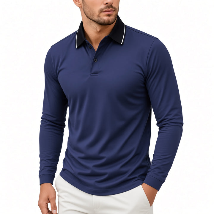Simple collared casual long-sleeved polo shirt